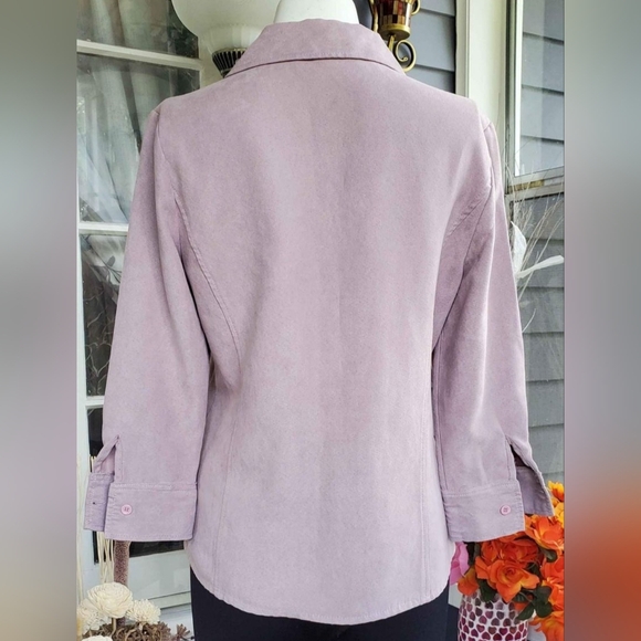 Sonoma Faux Suede ¾ Sleeves Button Cuffs V-neck Button Down Top Shirt Small - Picture 7 of 8